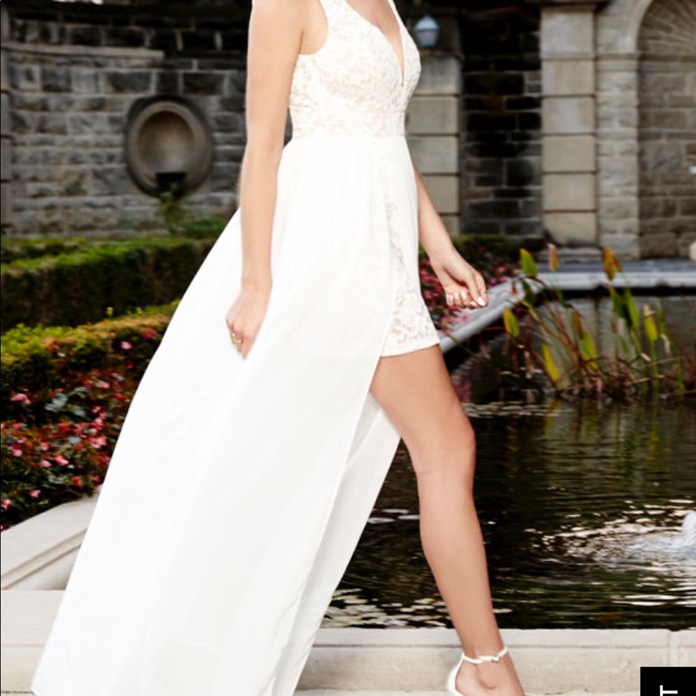 White lace dress with romper underneath